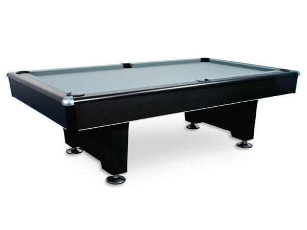 Black pool table playing surface with grey felt