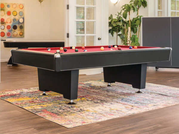 black pool table with red felt